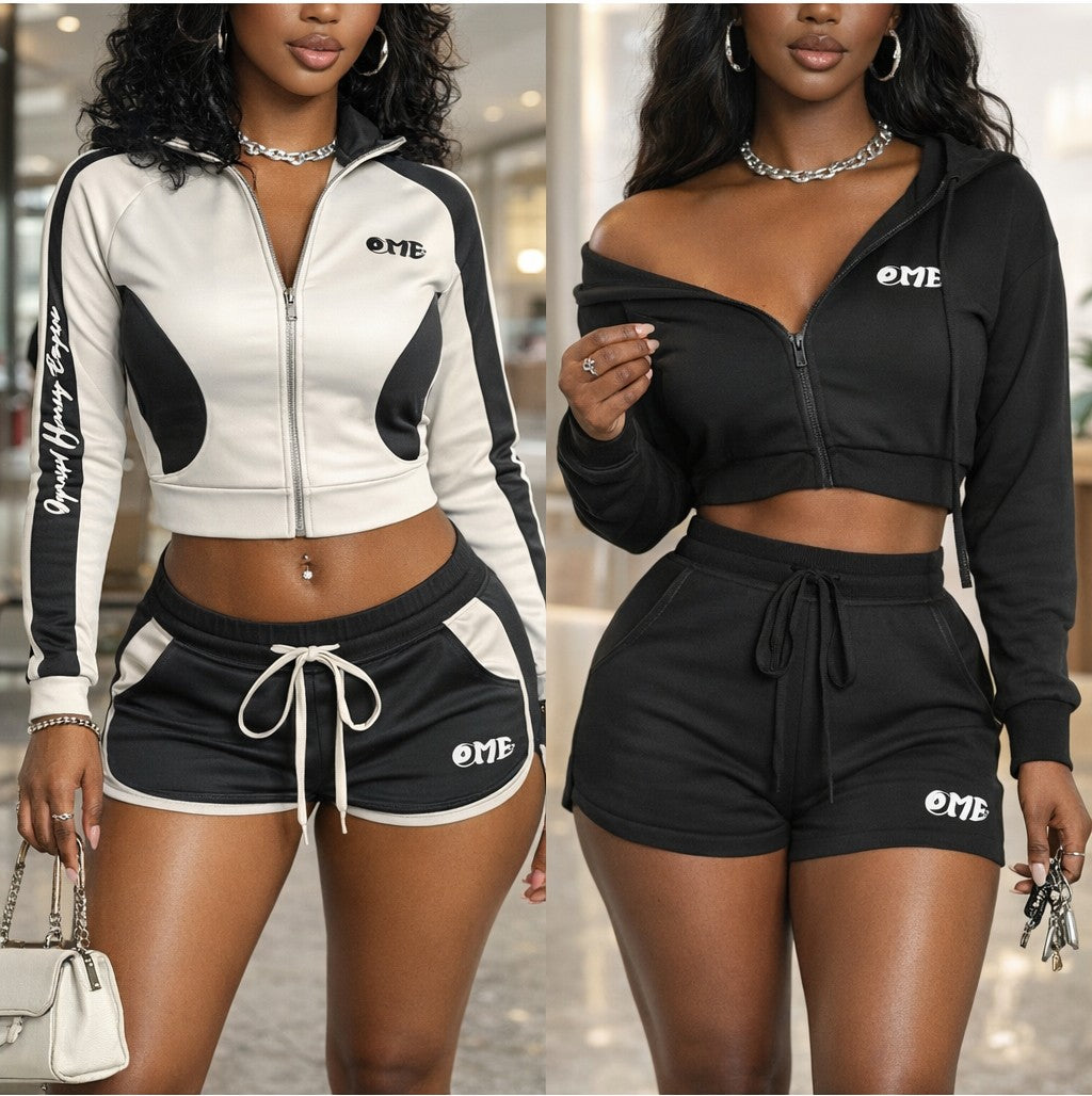 OME Women’s Cropped Jacket & Shorts Set: Bold Streetwear for Everyday Confidence